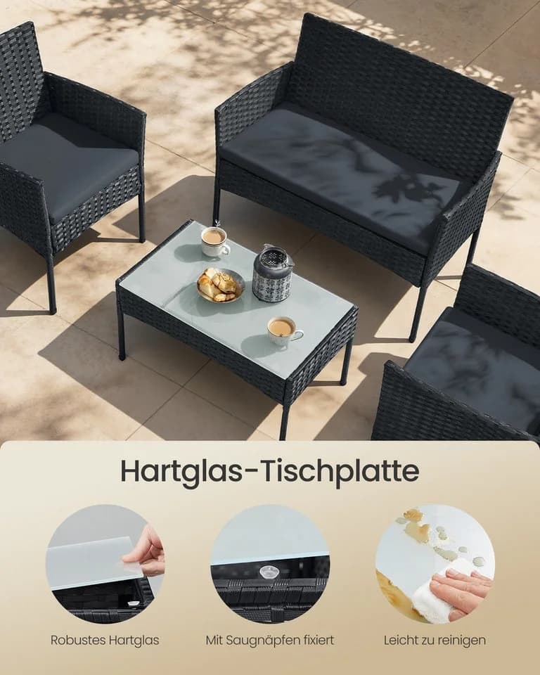 SONGMICS Gartenlounge-Set 4-tlg. Schwarz/Grau - Bild 5