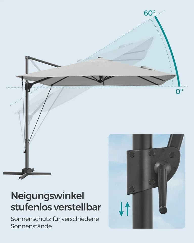 SONGMICS Sonnenschirm 270x270 cm Ampelschirm UPF 50+ 360° Drehbar - Bild 5