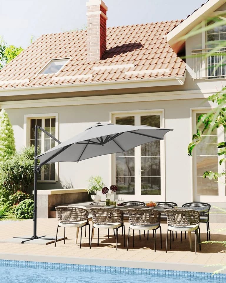 SONGMICS Sonnenschirm 300cm Ampelschirm mit 28 Solar-LED-Leuchten
