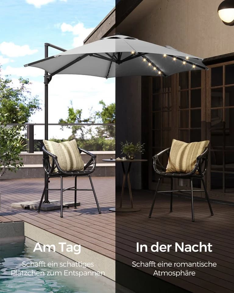 SONGMICS Sonnenschirm Ampelschirm Grau 300cm mit LED - Bild 3