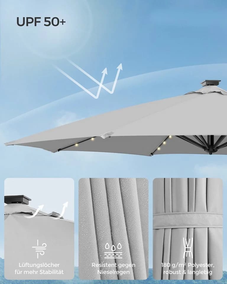SONGMICS Sonnenschirm Ampelschirm Grau 300cm mit LED - Bild 4