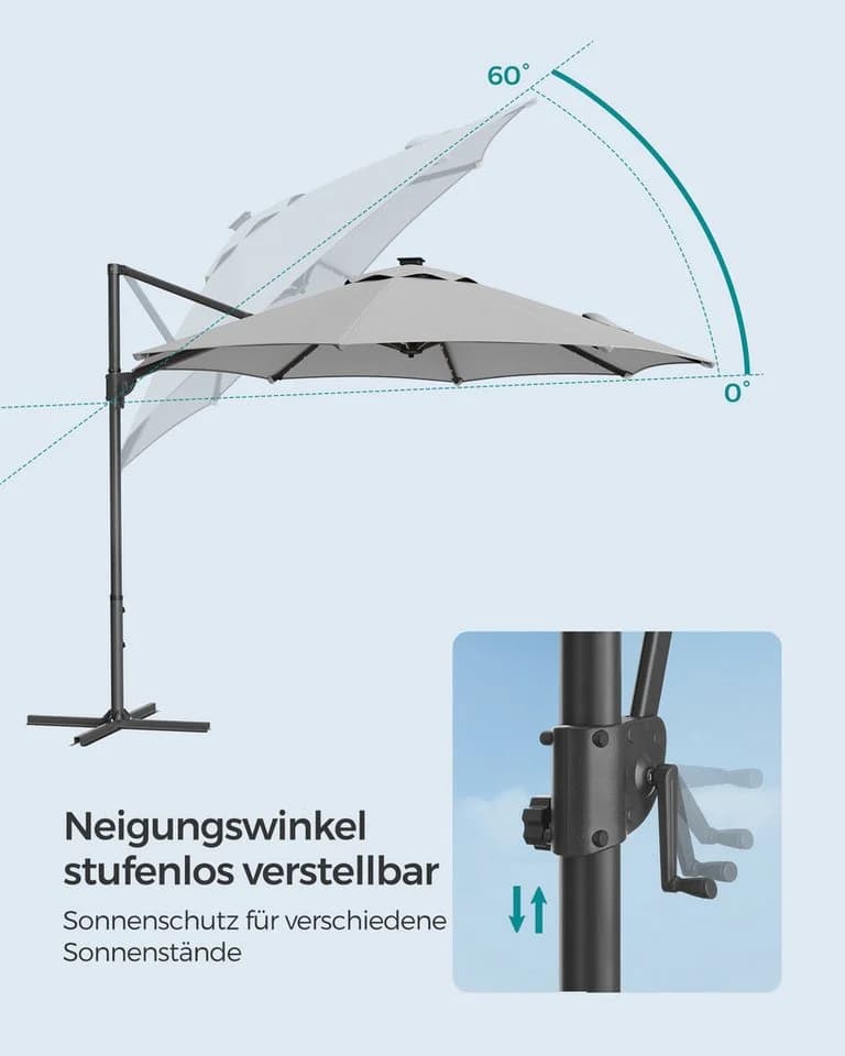 SONGMICS Sonnenschirm Ampelschirm Grau 300cm mit LED - Bild 5