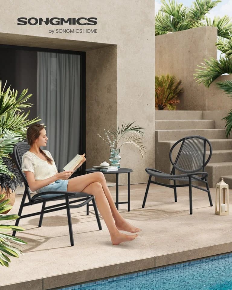 SONGMICS Gartenlounge-Set 3-tlg. 2 Stühle 1 Beistelltisch PE-Polyrattan
