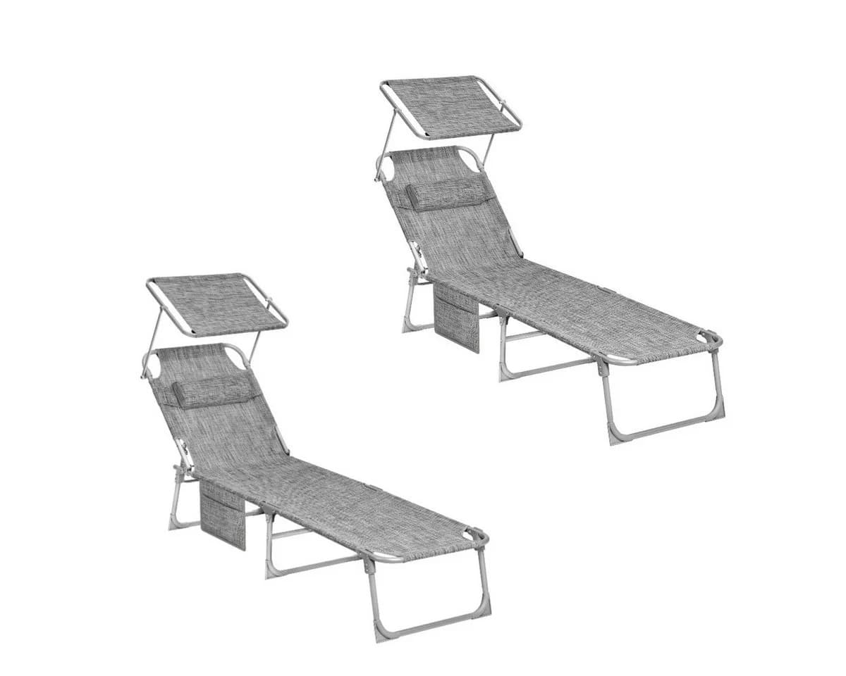 SONGMICS Gartenliege 2er Set Klappbar Grau Schwarz mit Kopfstütze - Bild 2
