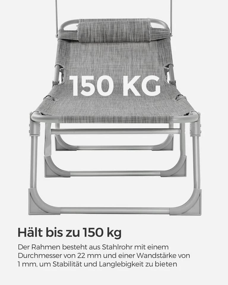 SONGMICS Gartenliege 2er Set Klappbar Grau Schwarz mit Kopfstütze - Bild 5