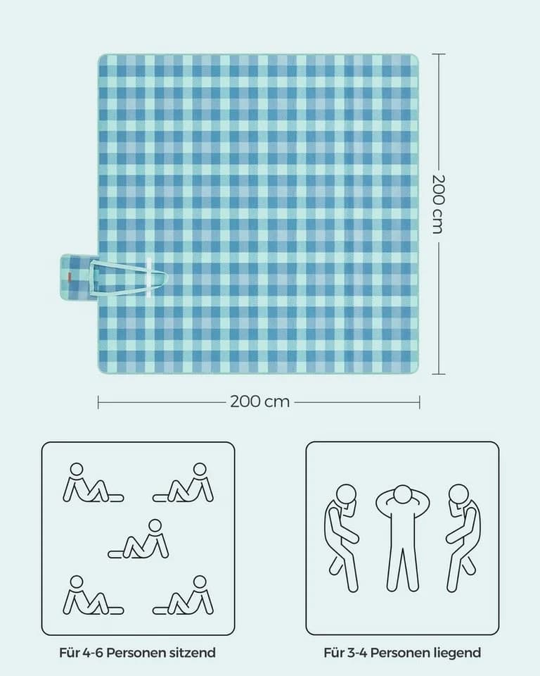 SONGMICS Picknickdecke 200x200cm Wasserdicht - Bild 3