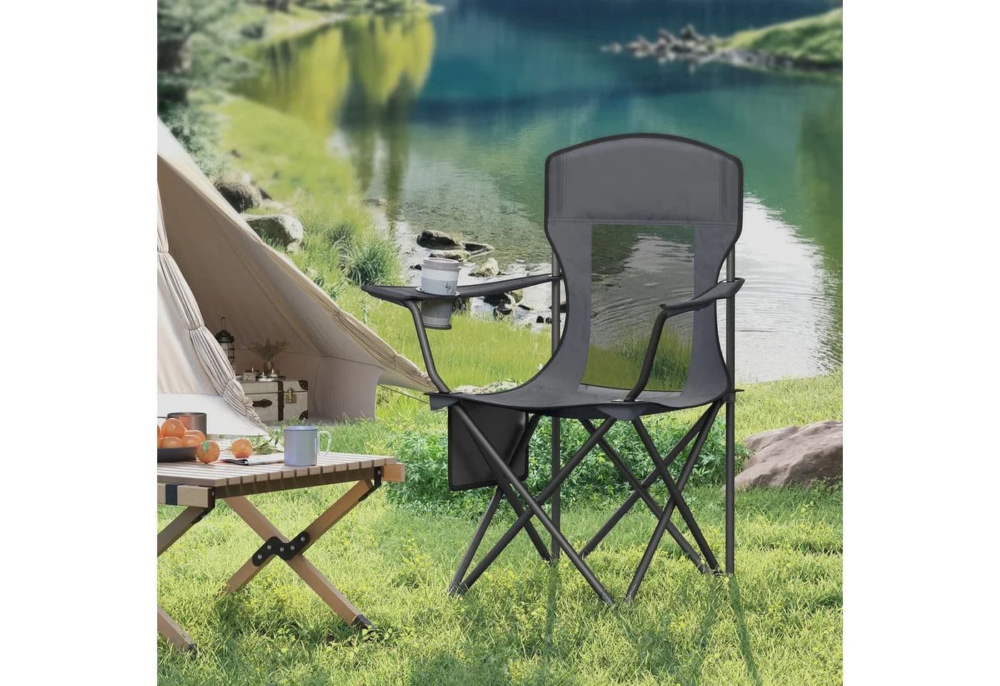 SONGMICS Campingstuhl 2er Set Klappstuhl Outdoor Angelstuhl Grau