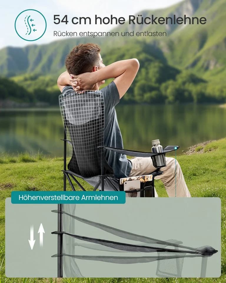SONGMICS Campingstuhl 2er Set Klappstuhl Outdoor Angelstuhl Grau - Bild 4