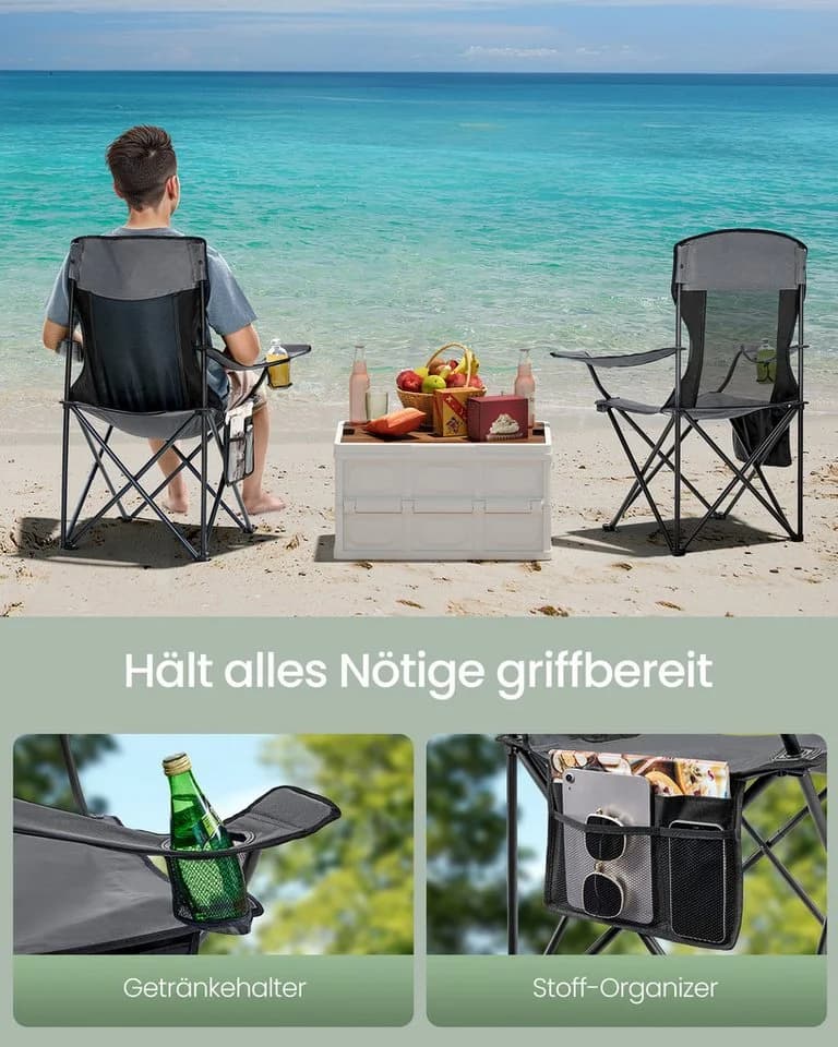 SONGMICS Campingstuhl 2er Set Klappstuhl Outdoor Angelstuhl Grau - Bild 5