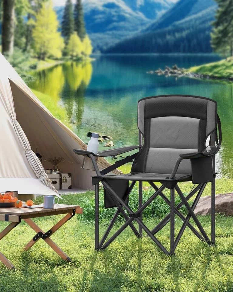 SONGMICS Campingstuhl Klappstuhl mit Getränkehalter Angelstuhl Polsterung bis 205 kg