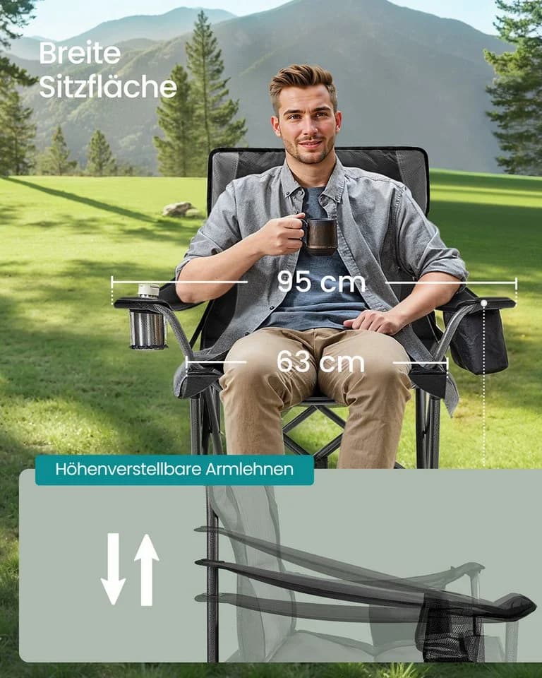 SONGMICS Campingstuhl Klappstuhl mit Getränkehalter Angelstuhl Polsterung bis 205 kg - Bild 3