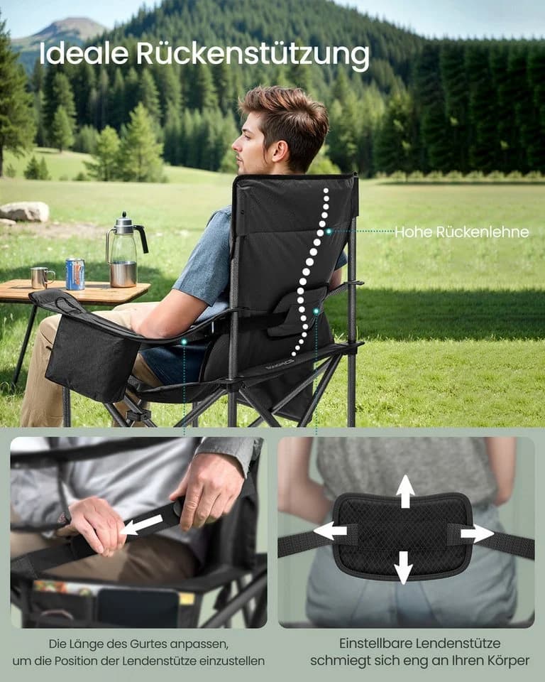 SONGMICS Campingstuhl Klappstuhl mit Getränkehalter Angelstuhl Polsterung bis 205 kg - Bild 4
