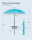 SONGMICS Sonnenschirm 160 cm Blau Strandschirm UPF 50+ Bild 5