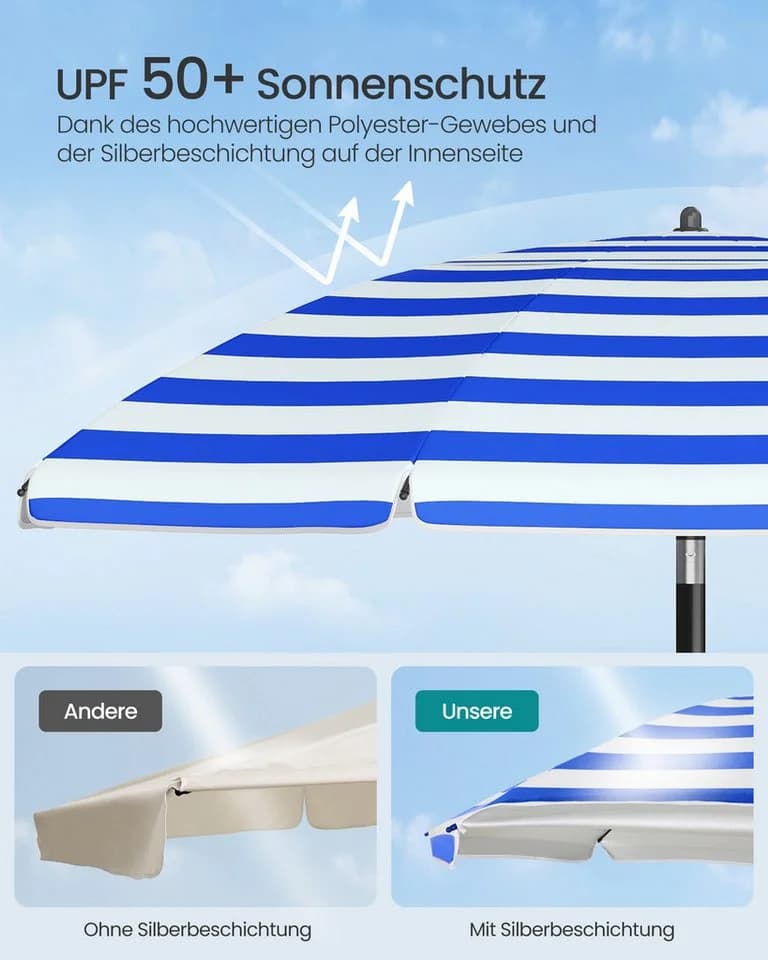 SONGMICS Sonnenschirm 160 cm Strandschirm UPF 50+ Ablagefläche - Bild 3