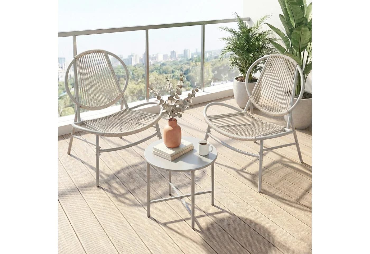 SONGMICS Gartenlounge-Set 3-tlg. Grau PE-Polyrattan
