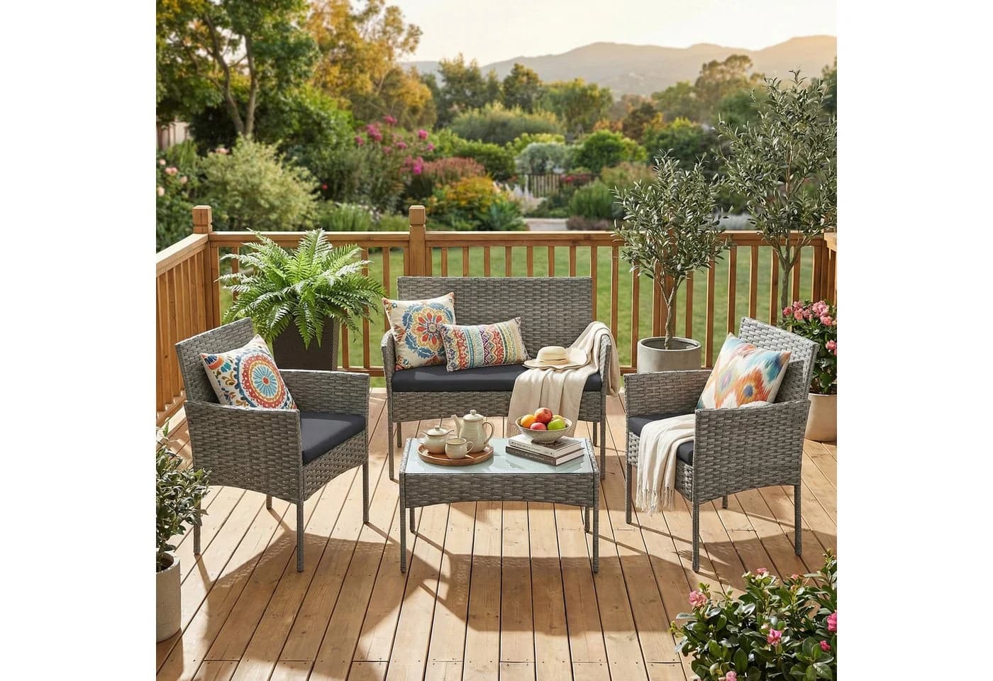 SONGMICS Gartenlounge-Set 4-tlg. Grau Polyrattan - Bild 2