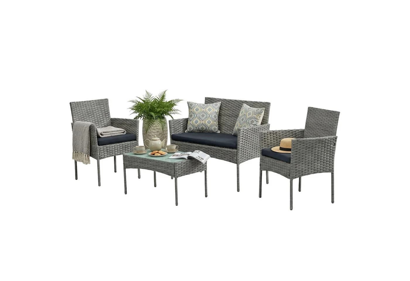 SONGMICS Gartenlounge-Set 4-tlg. Grau Polyrattan - Bild 3