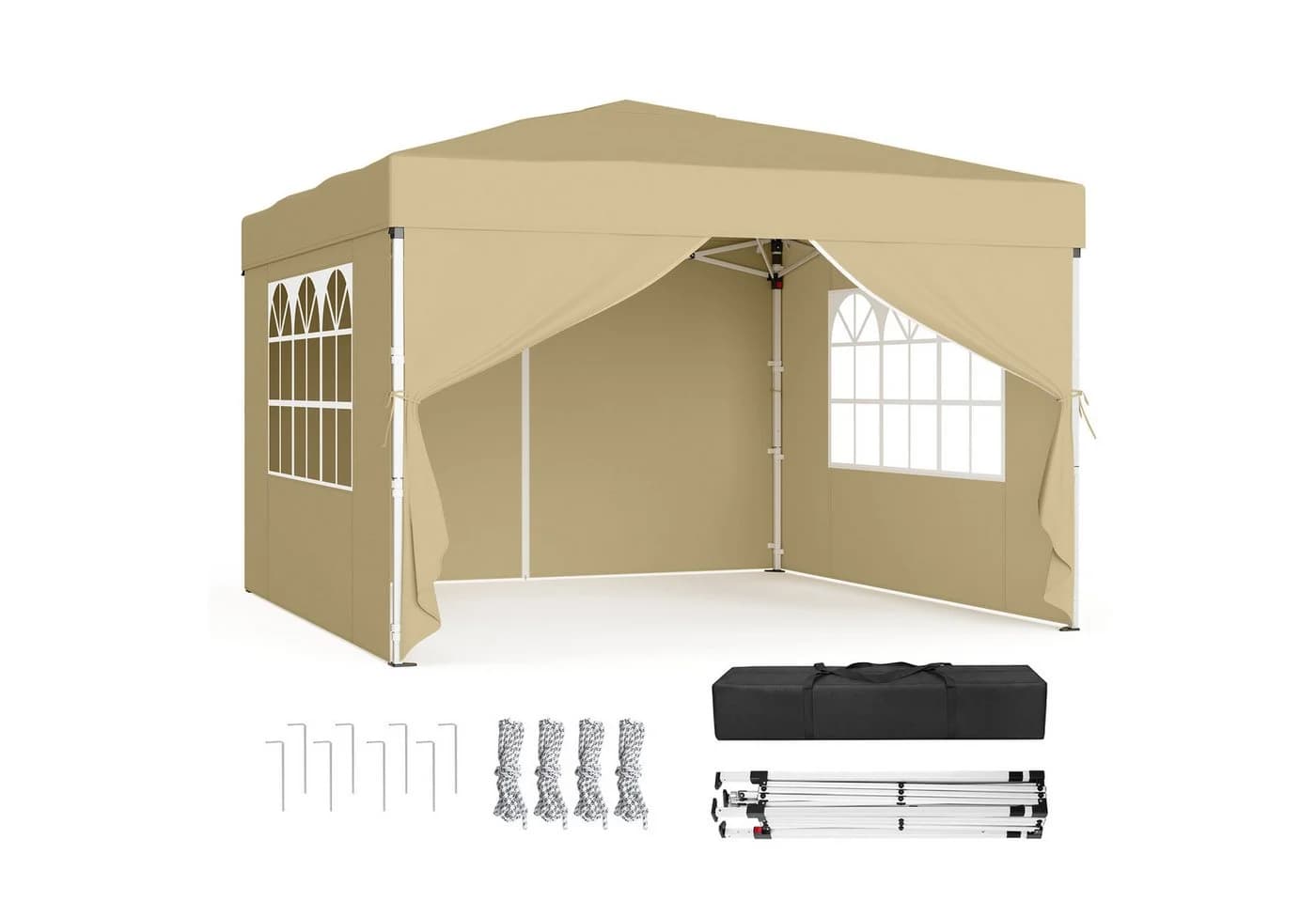 SONGMICS Pavillon 3m/6m x 3m mit Seitenwänden Beige/Grau