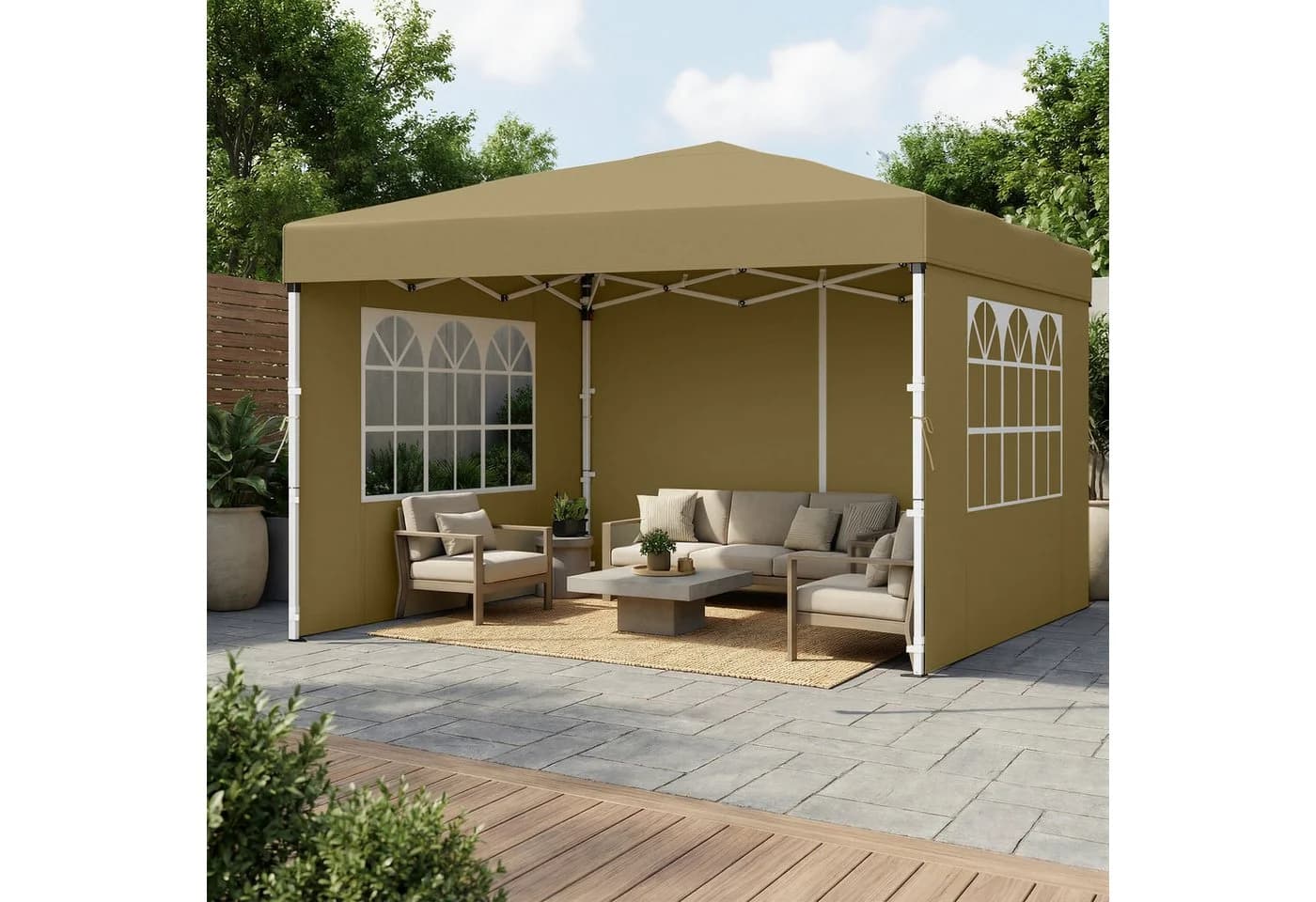 SONGMICS Pavillon 3m/6m x 3m mit Seitenwänden Beige/Grau - Bild 2
