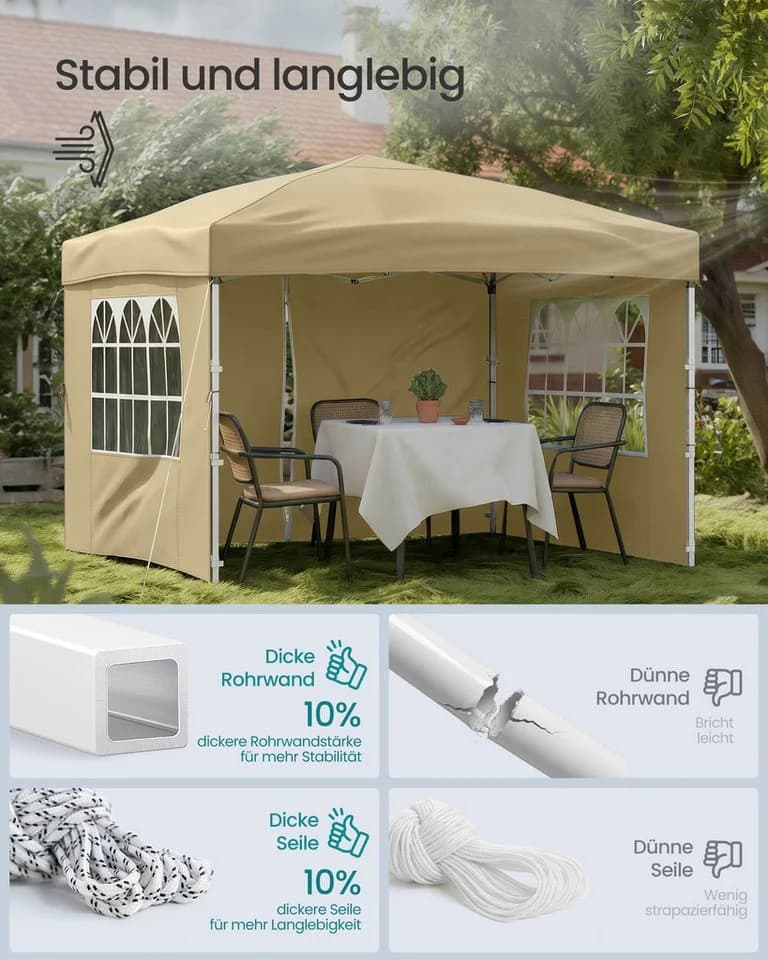 SONGMICS Pavillon 3m/6m x 3m mit Seitenwänden Beige/Grau - Bild 3