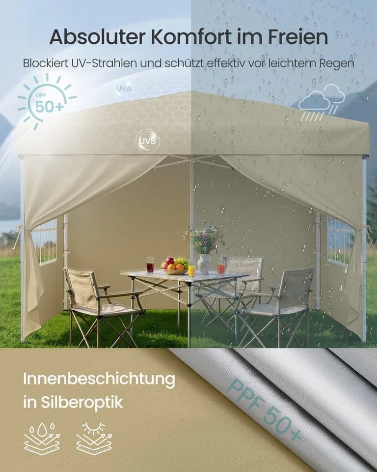 SONGMICS Pavillon 3m/6m x 3m mit Seitenwänden Beige/Grau - Bild 4