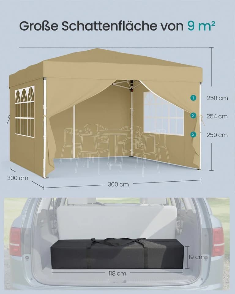 SONGMICS Pavillon 3m/6m x 3m mit Seitenwänden Beige/Grau - Bild 5