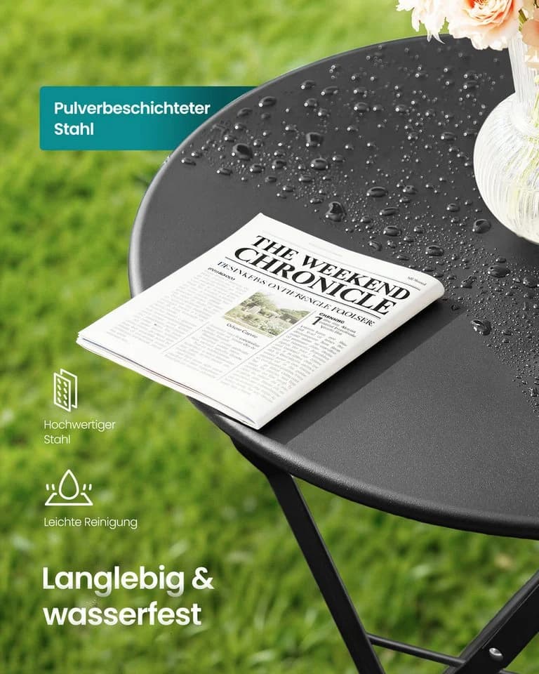SONGMICS Balkonset 3-teilig Klapptisch 2 Stühle Schwarz Beige - Bild 3