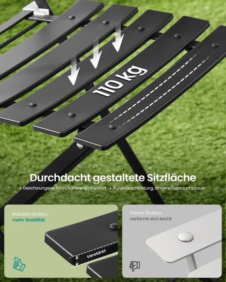 SONGMICS Balkonset 3-teilig Klapptisch 2 Stühle Schwarz Beige - Bild 5