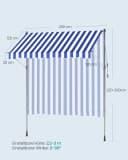 SONGMICS Klemmmarkise Balkonschatten Blau-Weiß UV-Schutz Bild 4