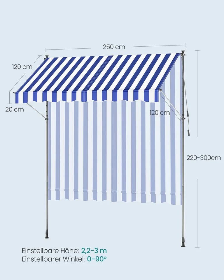 SONGMICS Klemmmarkise Balkonschatten Blau-Weiß UV-Schutz - Bild 4