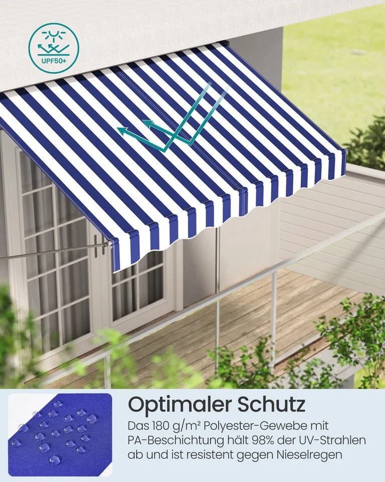 SONGMICS Klemmmarkise Balkonschatten Blau-Weiß UV-Schutz - Bild 5