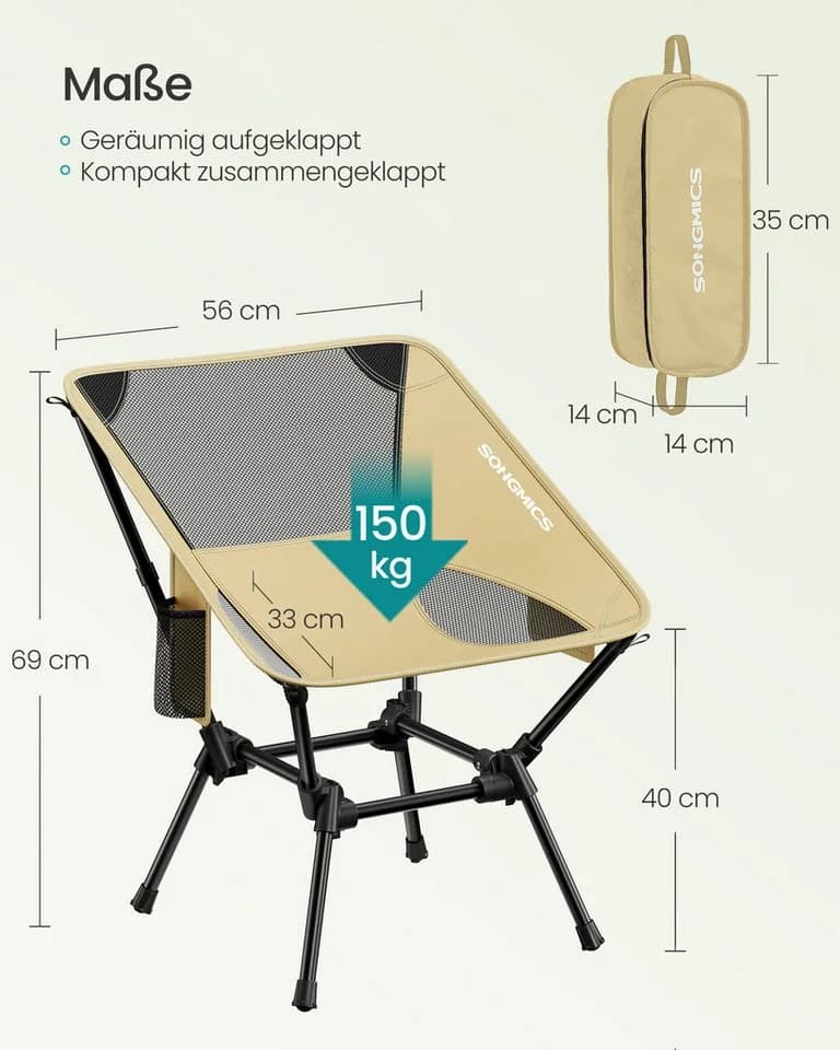 SONGMICS Campingstuhl Gartenstuhl Klappstuhl höhenverstellbar Braun - Bild 5