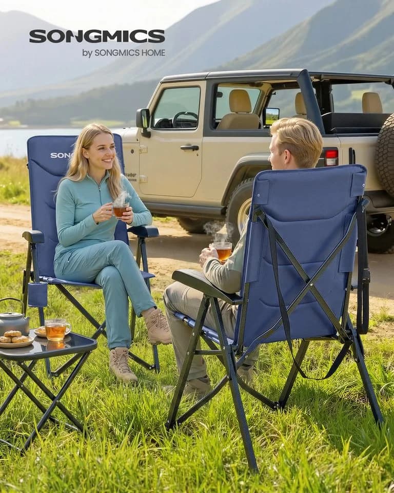 SONGMICS Campingstuhl mit verstellbarer Rückenlehne und Getränkehalter