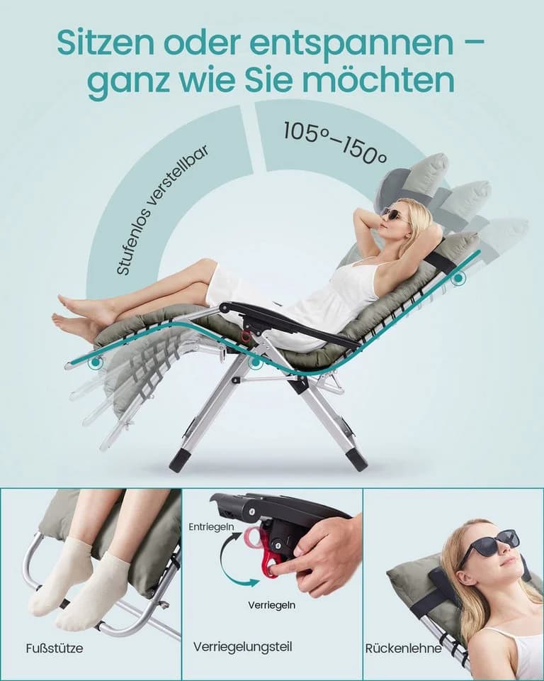 SONGMICS Gartenliege Relaxliege stufenlos einstellbar Stahlrahmen - Bild 3