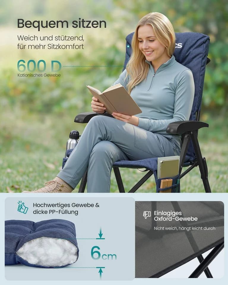 SONGMICS Campingstuhl Blau Verstellbare Rückenlehne mit Polsterung - Bild 3