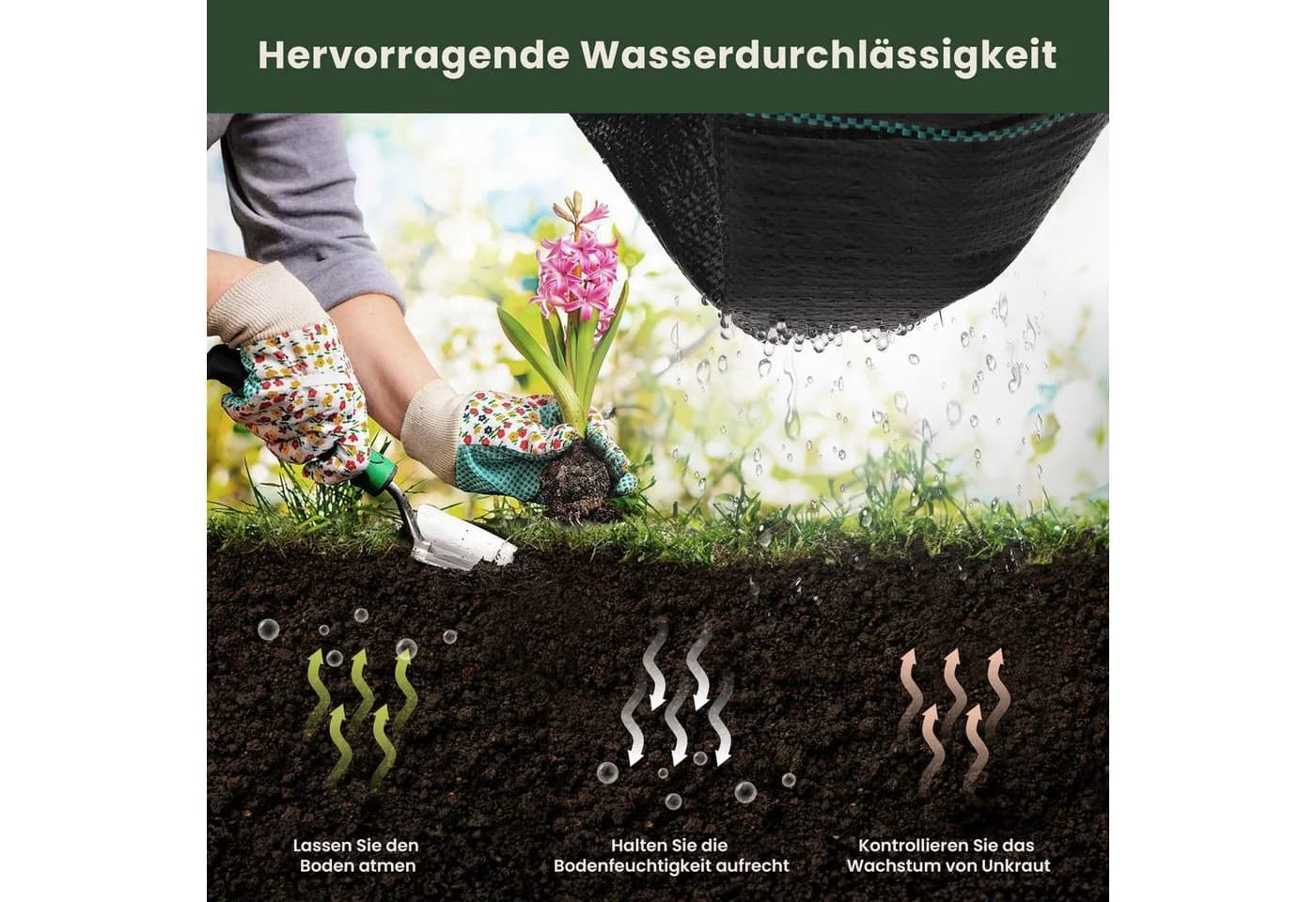 OUNUO Unkrautvlies 90g/m² Schwarz Polypropylen Gartenvlies - Bild 4