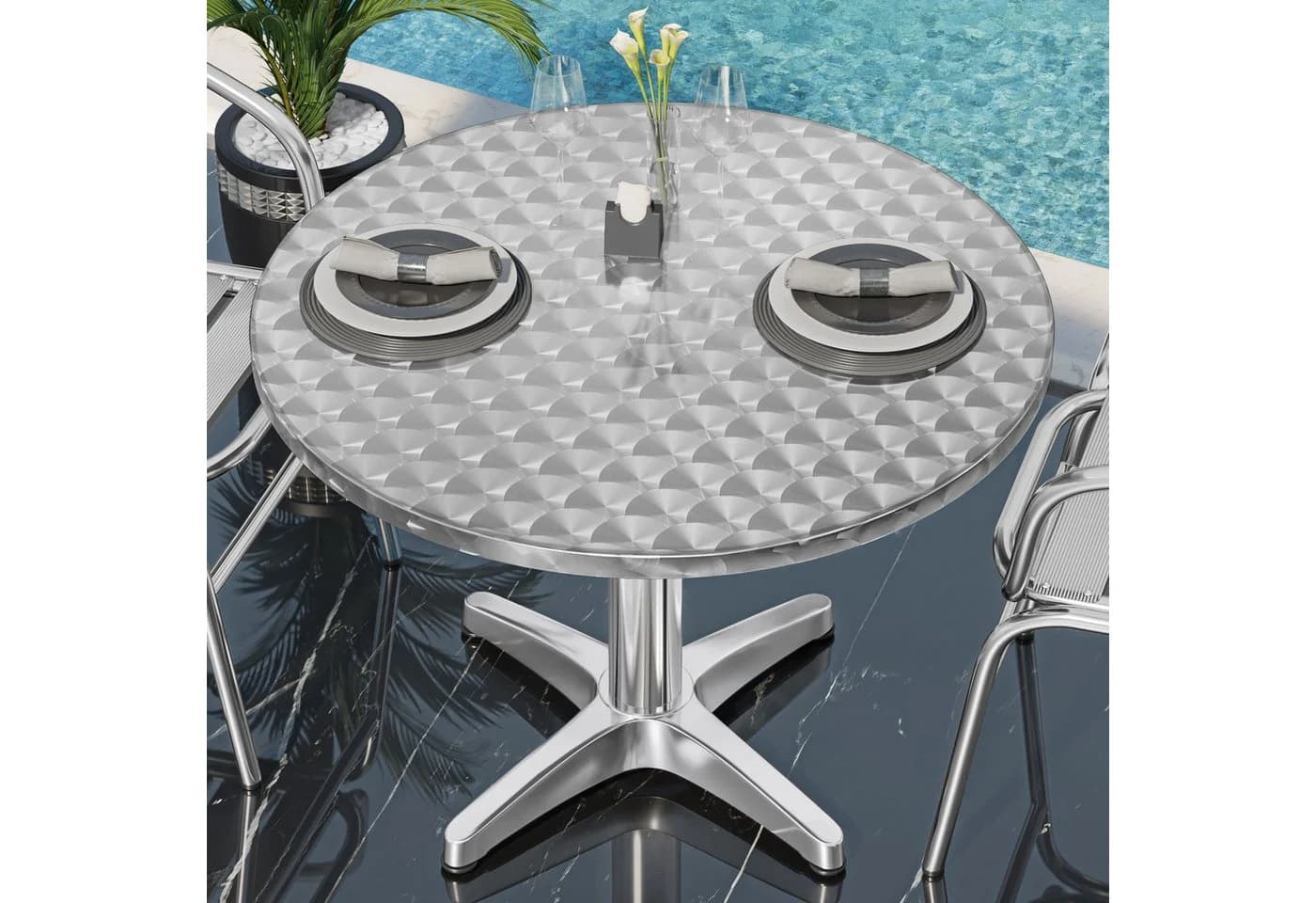 GGMMÖBEL Tischplatte COSTA Aluminium Bistro Edelstahl Silber