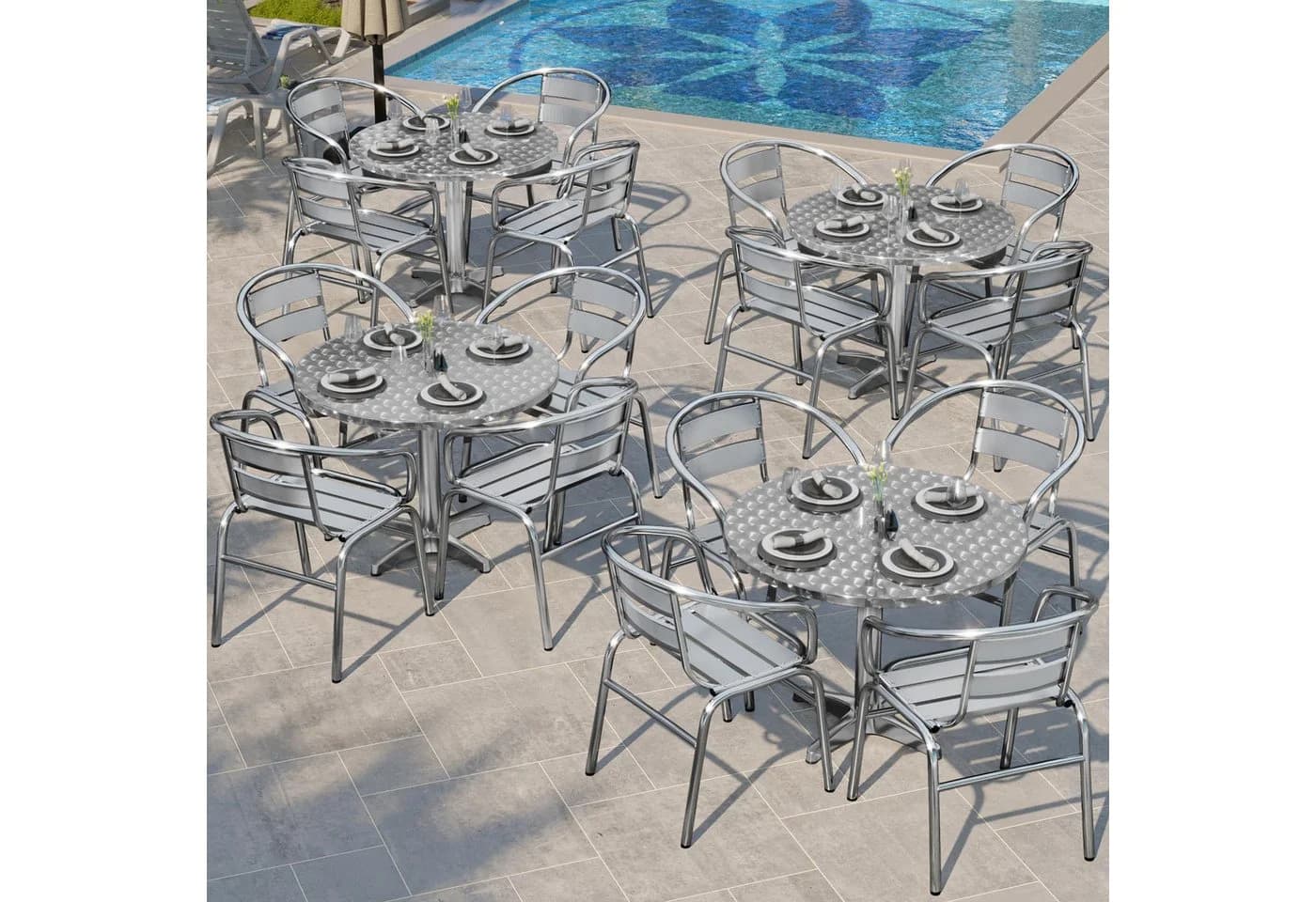 GGMMÖBEL Tischplatte COSTA Aluminium Bistro Edelstahl Silber - Bild 5