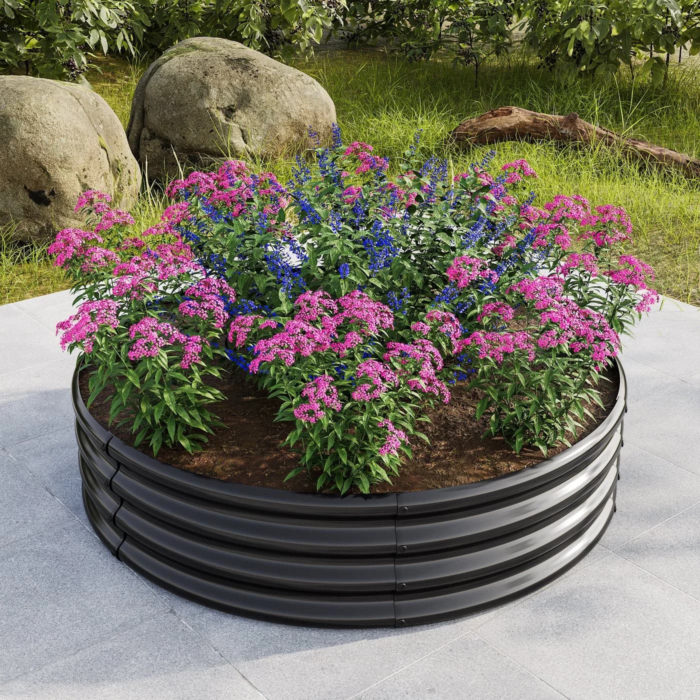 HOMERECOMMEND Hochbeet Blumenkasten Halbkreis Metall Schwarz (2 St) - Bild 2