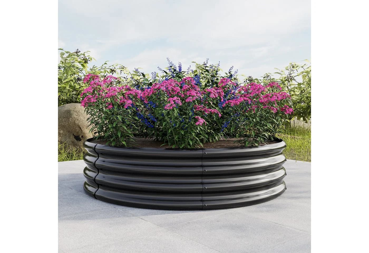 HOMERECOMMEND Hochbeet Blumenkasten Halbkreis Metall Schwarz (2 St) - Bild 5