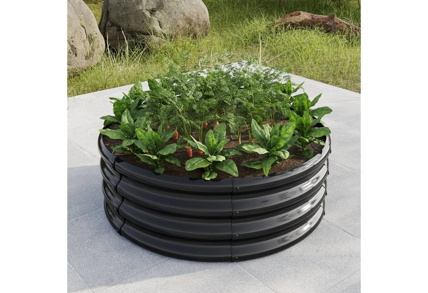 Hochbeet aus verzinktem Stahl, schwarz/silber, Halbkreis-Design - Bild 2