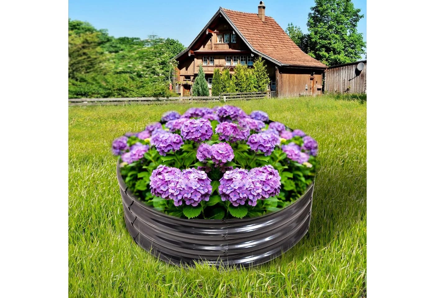 Hochbeet aus verzinktem Stahl, schwarz/silber, Halbkreis-Design - Bild 3