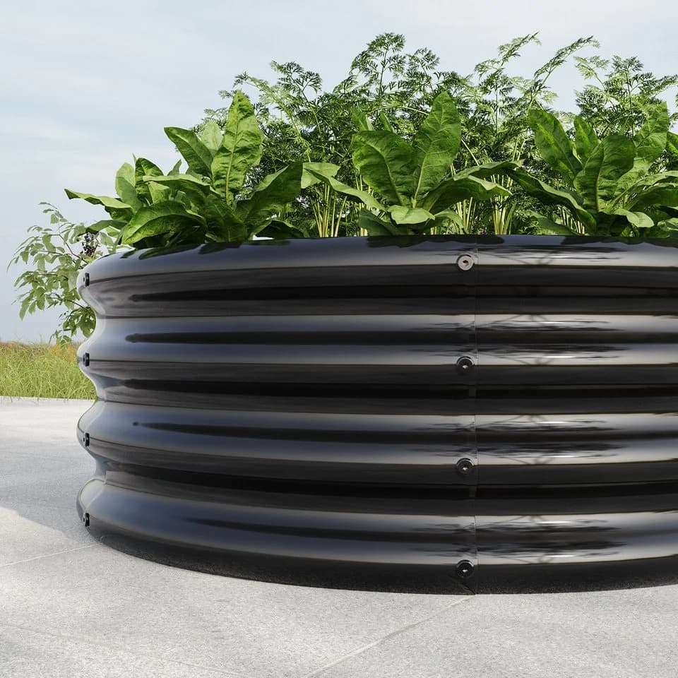 Hochbeet aus verzinktem Stahl, schwarz/silber, Halbkreis-Design - Bild 4