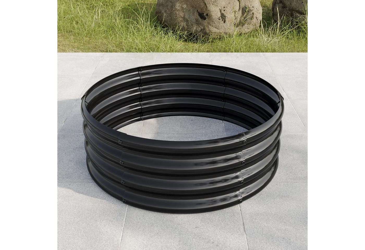 Hochbeet aus verzinktem Stahl, schwarz/silber, Halbkreis-Design - Bild 5
