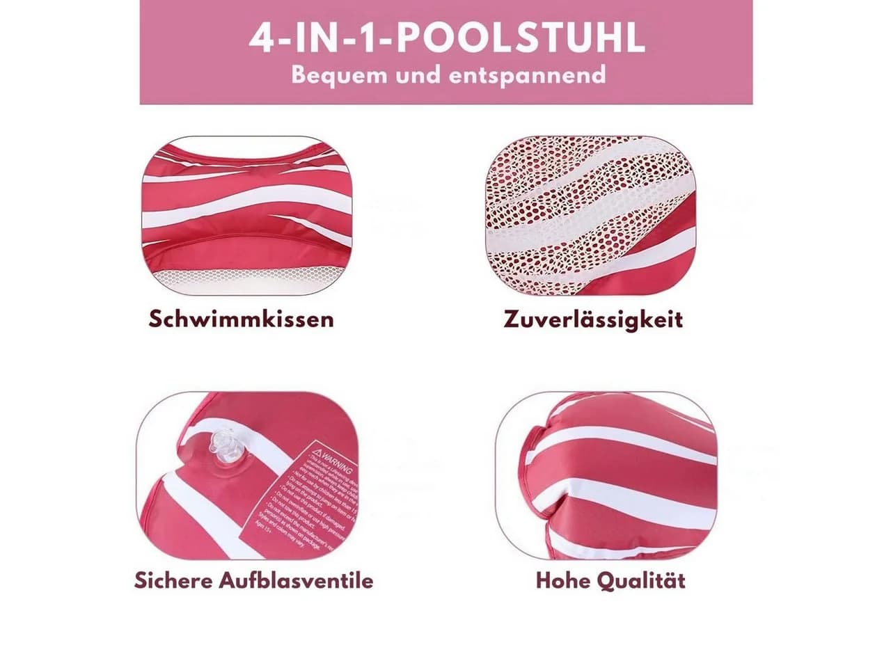 Diyarts 4-in-1 Wasserhängematte Rosa PVC Pool & Strand - Bild 3