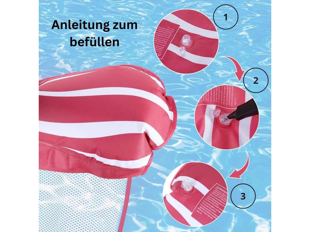 Diyarts 4-in-1 Wasserhängematte Rosa PVC Pool & Strand - Bild 4