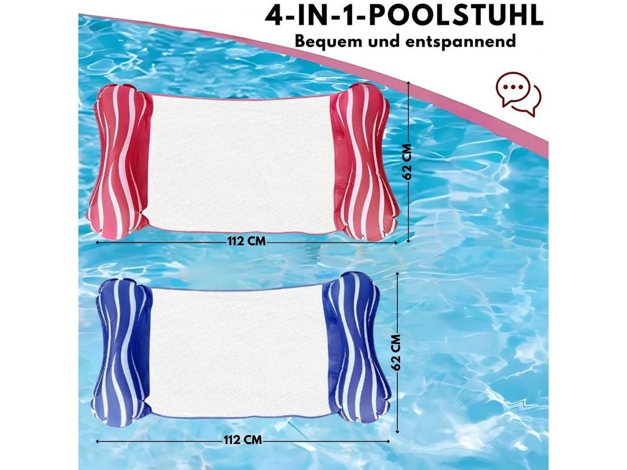 Diyarts 4-in-1 Wasserhängematte Rosa PVC Pool & Strand - Bild 5