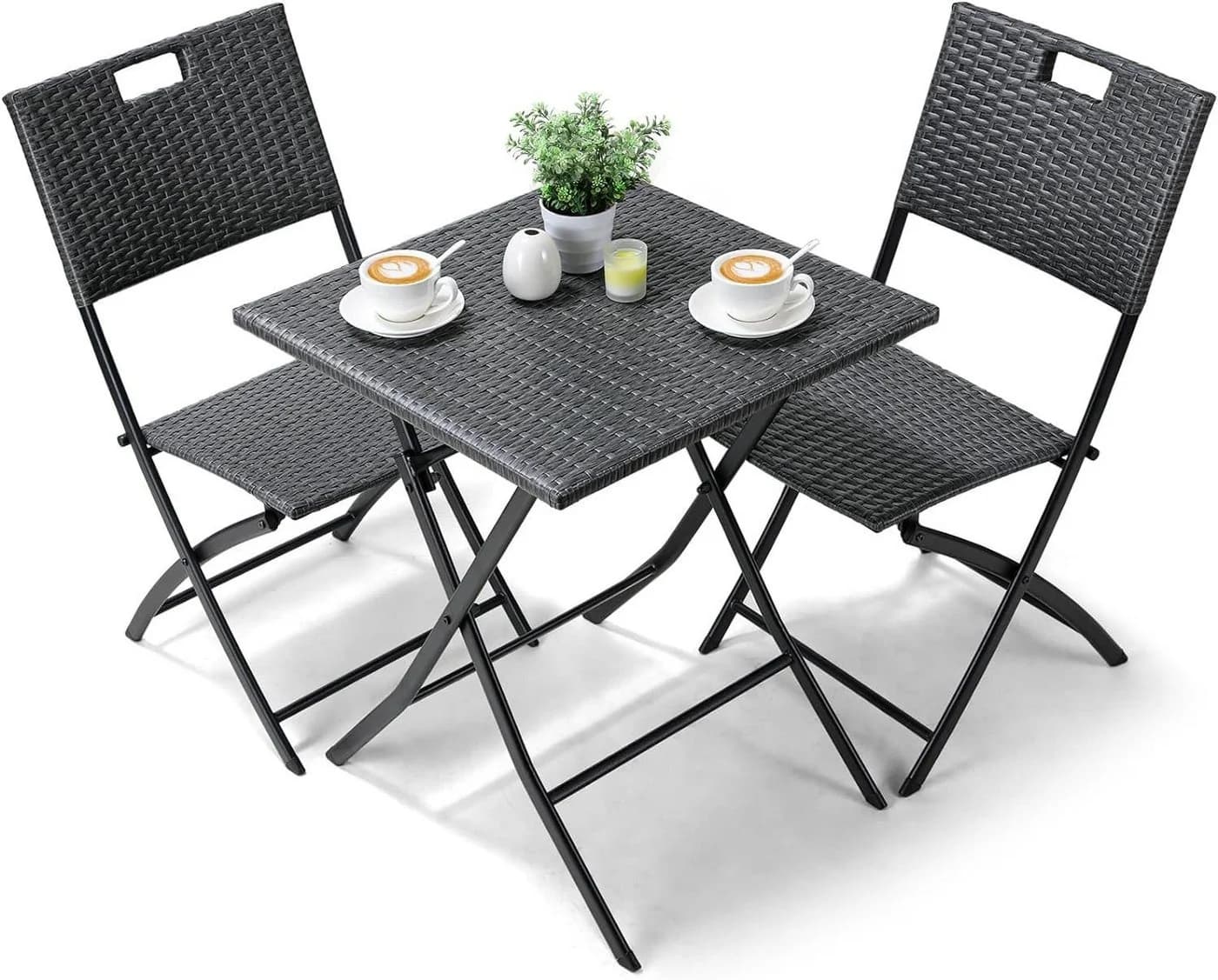 TLGREEN Balkonset Gartentisch- und Stuhlset 3-teilig Klappbar Grau - Bild 2