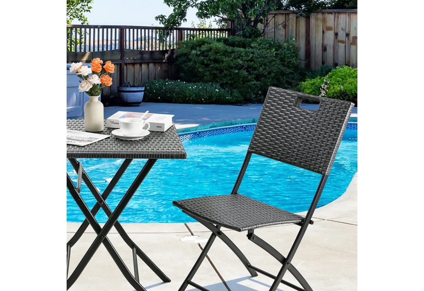 TLGREEN Balkonset Gartentisch- und Stuhlset 3-teilig Klappbar Grau - Bild 3