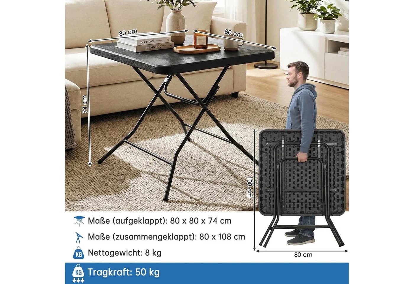 TLGREEN Gartentisch Buffettisch Klappbar Holz-Optik - Bild 3